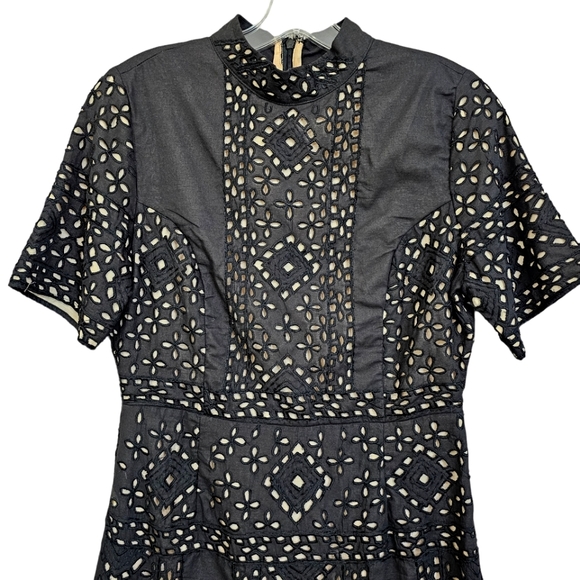 Anthropologie Kas Ny Black Iolet /Tan Shortsleeve Mock Turtleneck Dress - Picture 6 of 16